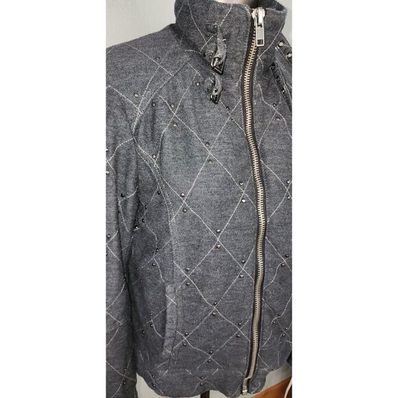Free People Charcoal Grey Quilted Studded Zipper Jacket Size M - Picture 11 of 11